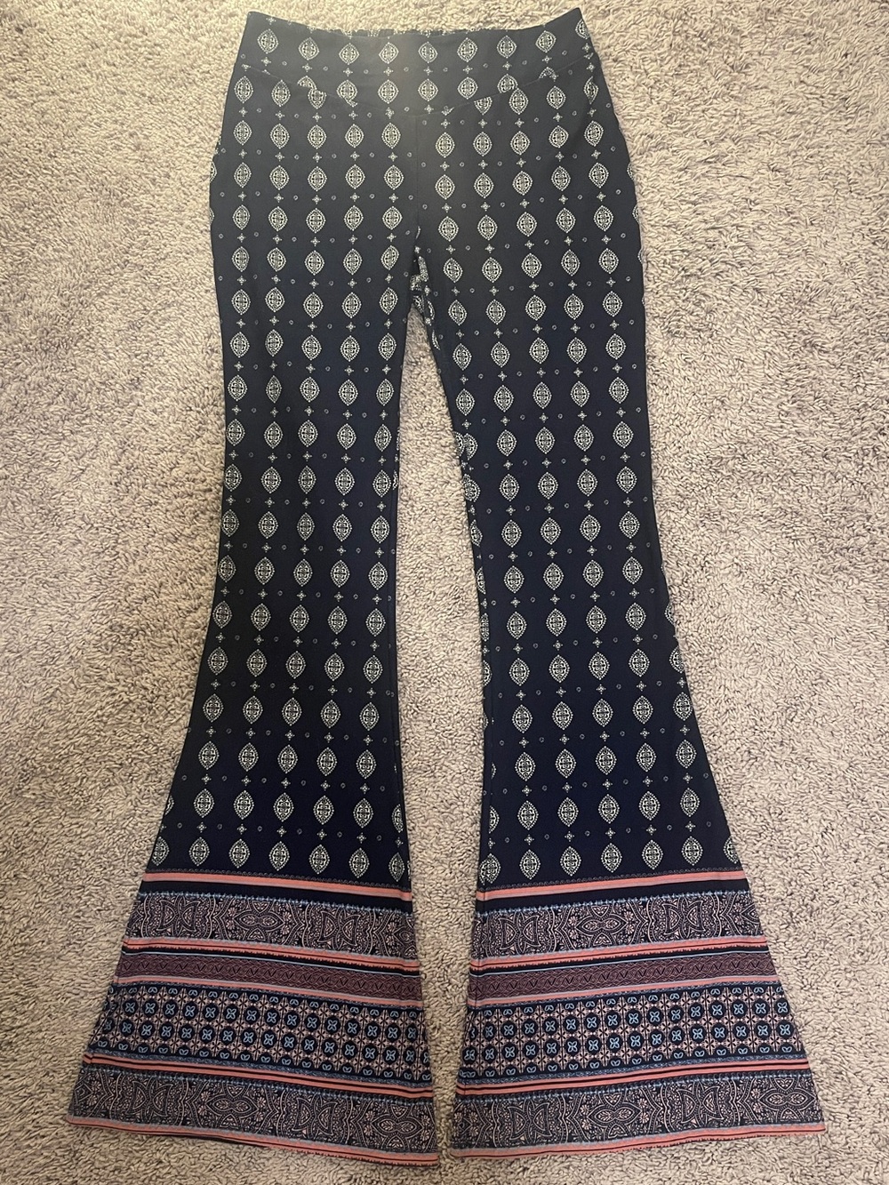 About A Girl Black Flare Pants with Geometric Medallion Print